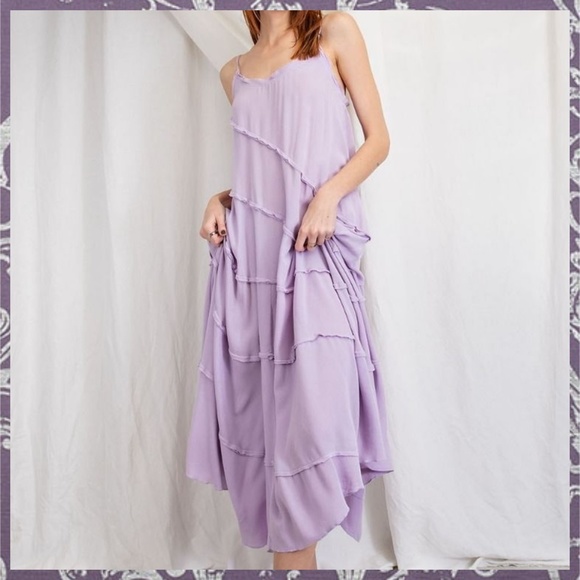 EASEL "Sun Seeker" Sexy Flowy Maxi Sundress W/Raw Seams & Back Self-Tie Details - Picture 8 of 16